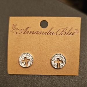 Amanda Blu silver cross halo stud earrings